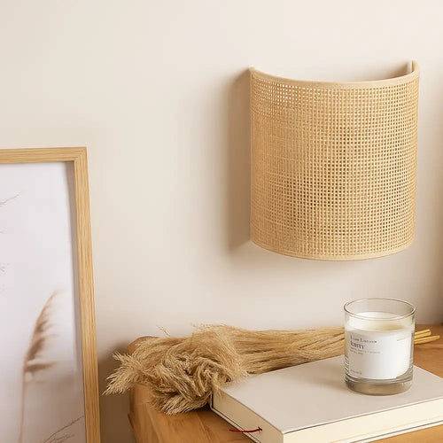 Boho Rattan Wandlampe aus Naturrattan im skandinavischen Stil – Ansicht 2