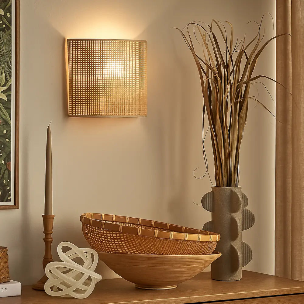 Boho Rattan Wandlampe aus Naturrattan im skandinavischen Stil – Ansicht 5