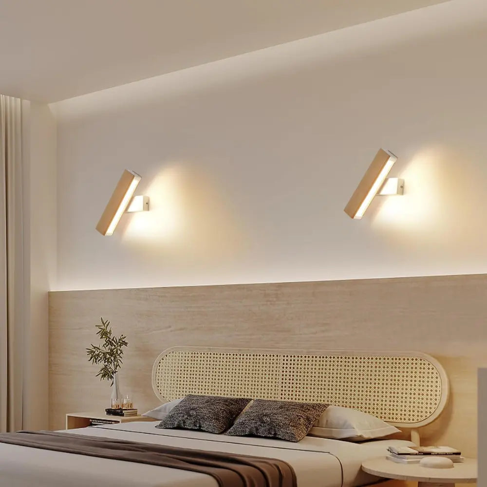 Drehbare LED Wandleuchte aus Holz im skandinavischen Minimal-Design – Ansicht 11