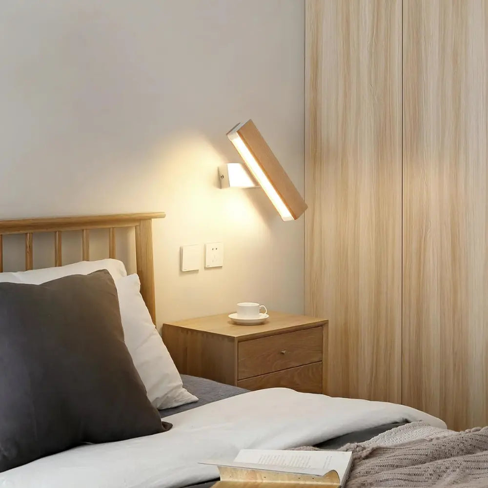 Drehbare LED Wandleuchte aus Holz im skandinavischen Minimal-Design – Ansicht 12