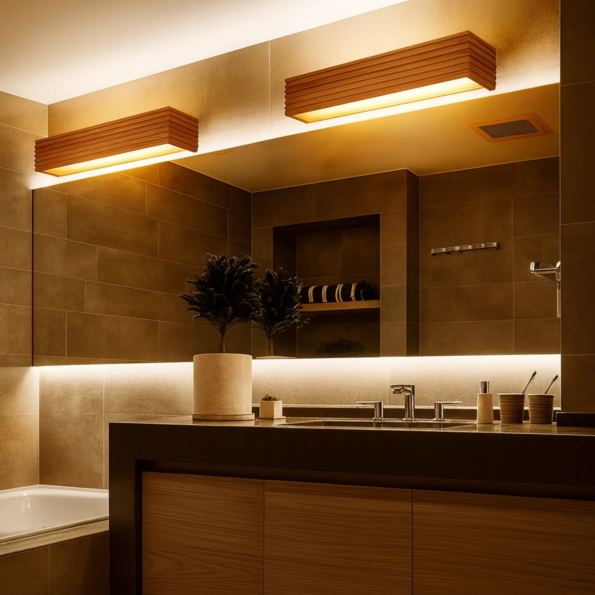 Massivholz Wandleuchte LED im nordischen Bad Design – Ansicht 3