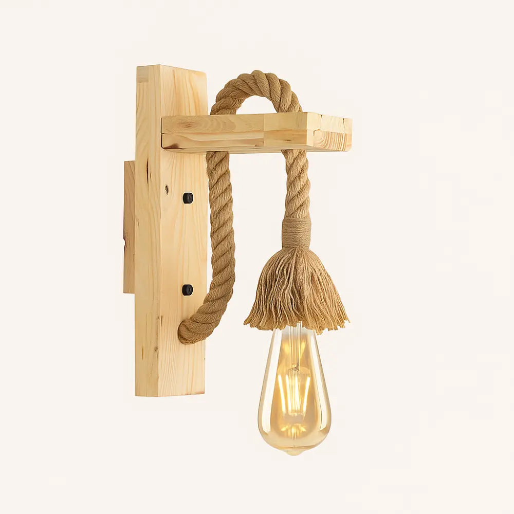 Rustikale Wandlampe aus Holz mit Kordel im Vintage Loft Stil