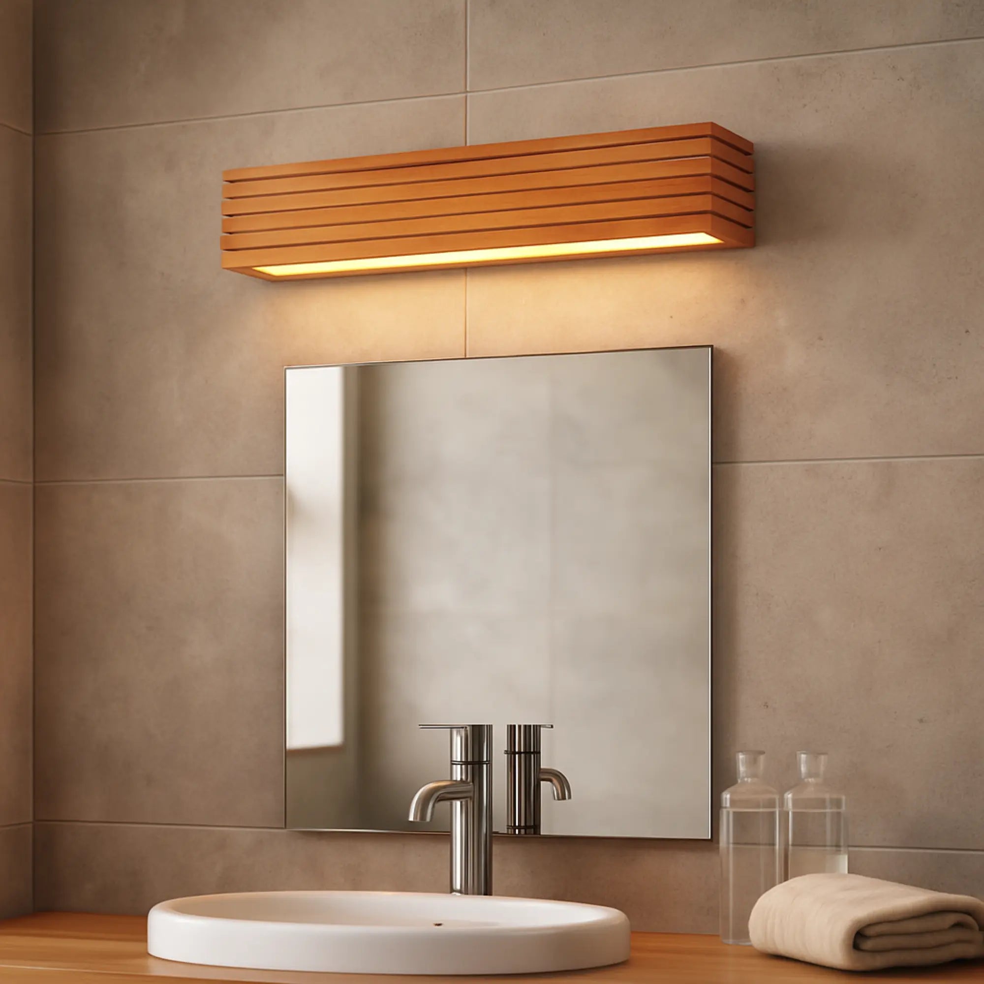 Massivholz Wandleuchte LED im nordischen Bad Design – Ansicht 4