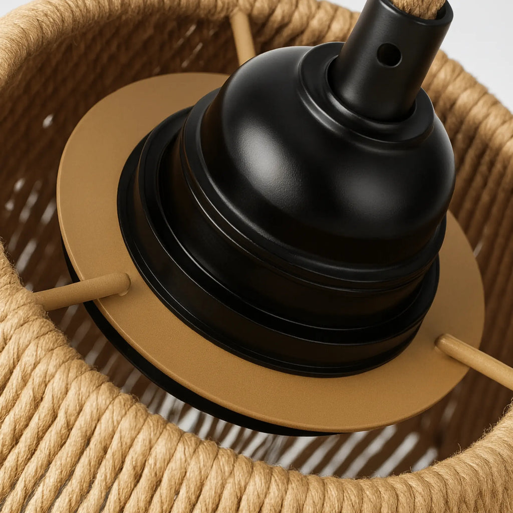 Retro Wandleuchte mit Kabel geflochtenem Rattan und Naturholz-Halterung – Ansicht 7