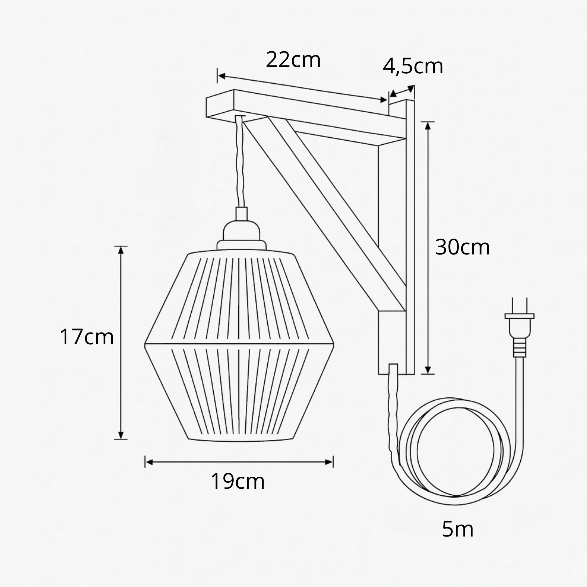Retro Wandleuchte mit Kabel geflochtenem Rattan und Naturholz-Halterung – Ansicht 8