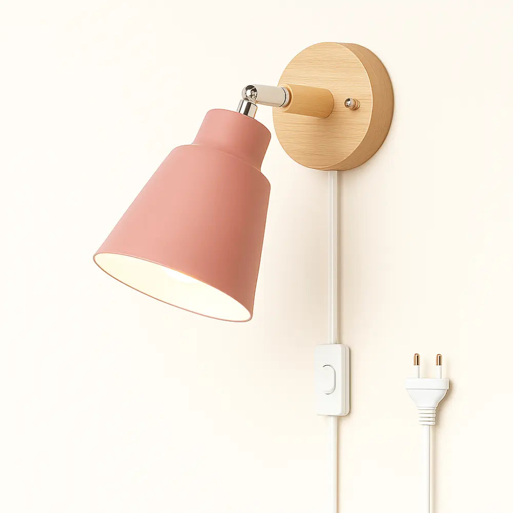 Minimalistische Wandleuchte Holz und Metall mit Kabelschalter – Ansicht 6