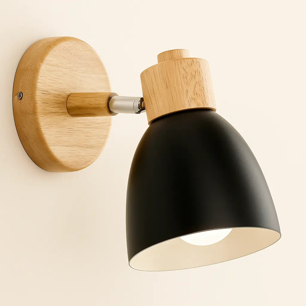 Moderne Wandleuchte aus Holz und Metall im nordischen Design – Ansicht 2