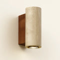 LED Wandleuchte aus Travertin mit Holzbasis im Wabi Sabi Design