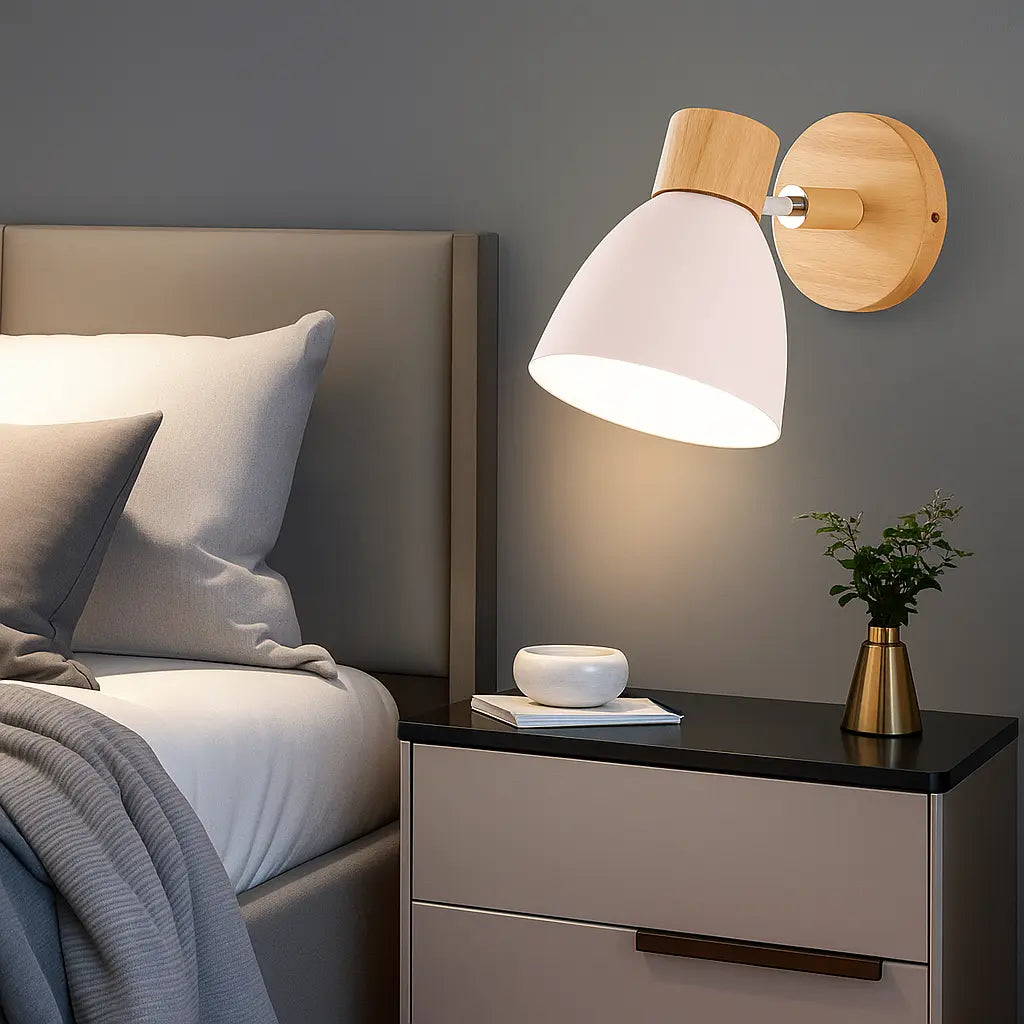 Moderne Wandleuchte aus Holz und Metall im nordischen Design – Ansicht 13