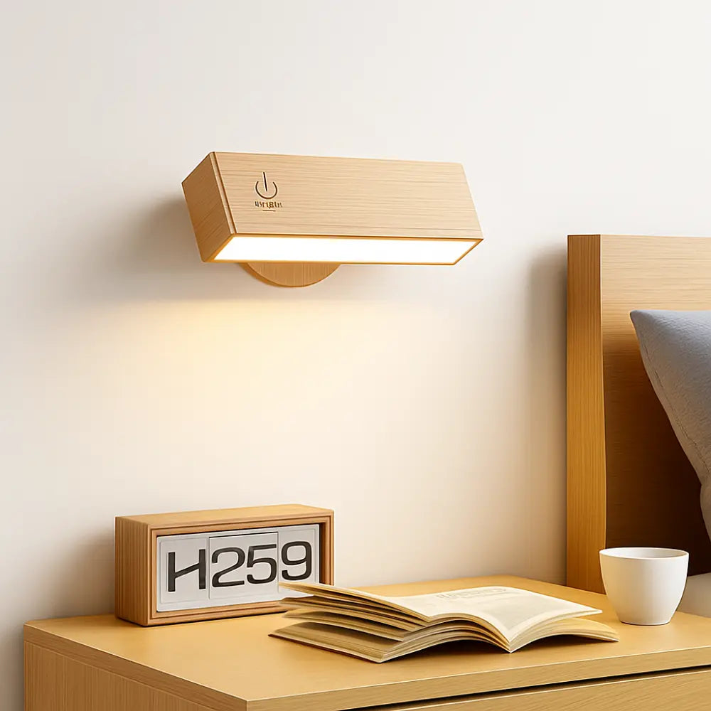 Kabellose LED Wandleuchte aus Holz mit Touch-Sensor und Magnethalterung – Ansicht 2