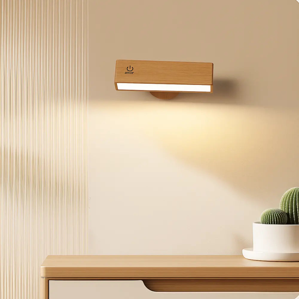 Kabellose LED Wandleuchte aus Holz mit Touch-Sensor und Magnethalterung – Ansicht 5