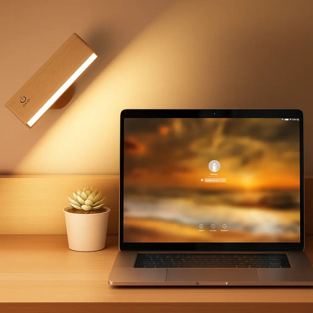 Kabellose LED Wandleuchte aus Holz mit Touch-Sensor und Magnethalterung – Ansicht 6