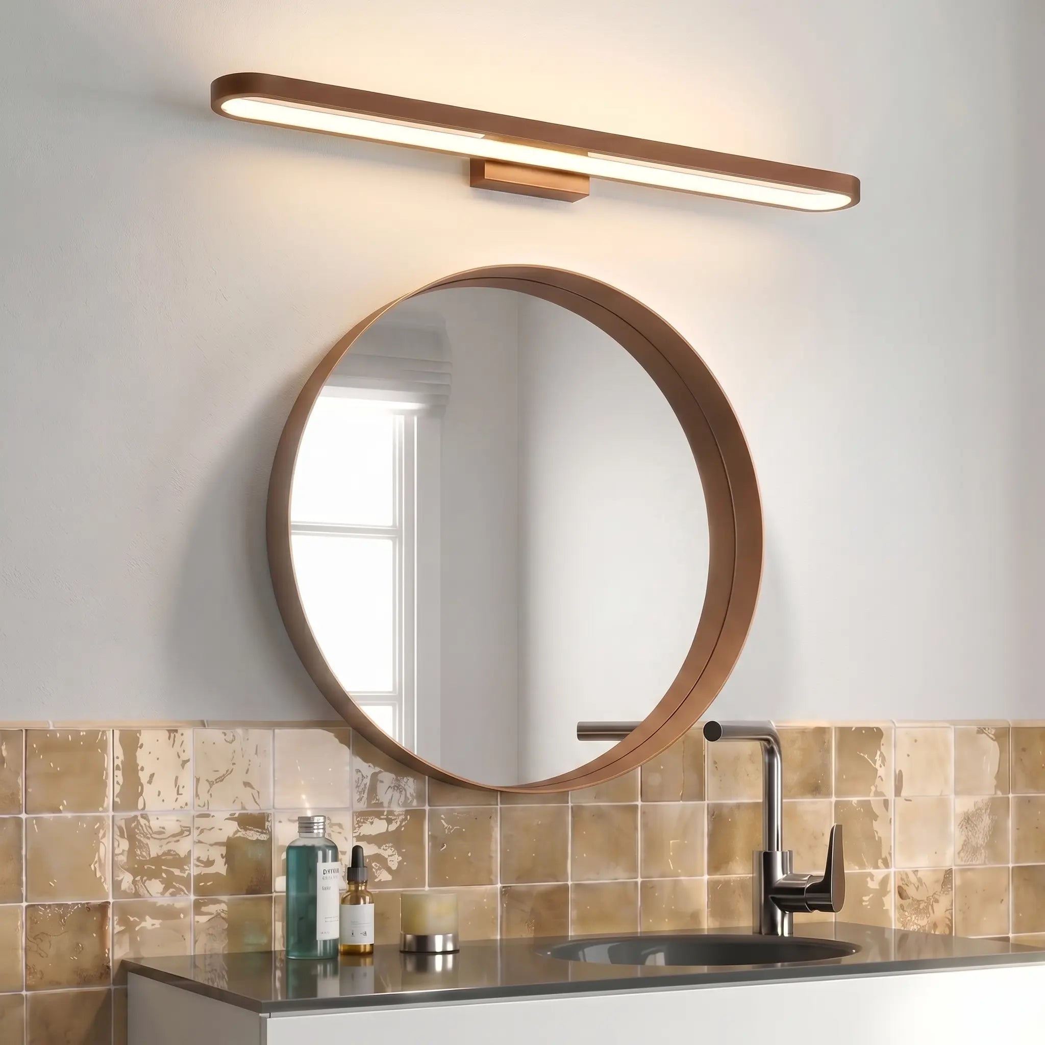 Schlanke braune Bad Wandleuchte LED als Design Spiegelleuchte – Ansicht 3