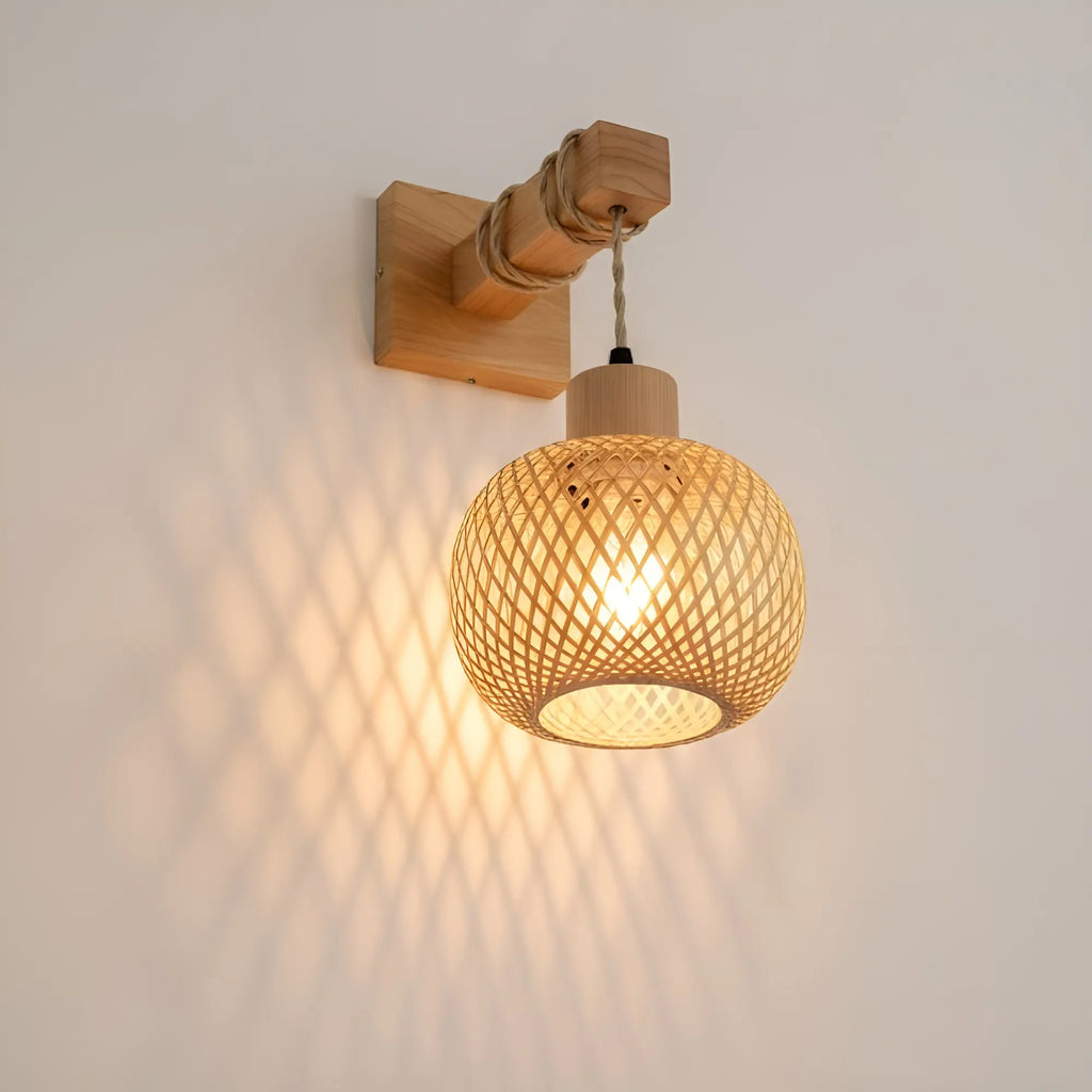 Rattankugel Wandleuchte handgeflochten Boho Skandi Interior – Ansicht 3