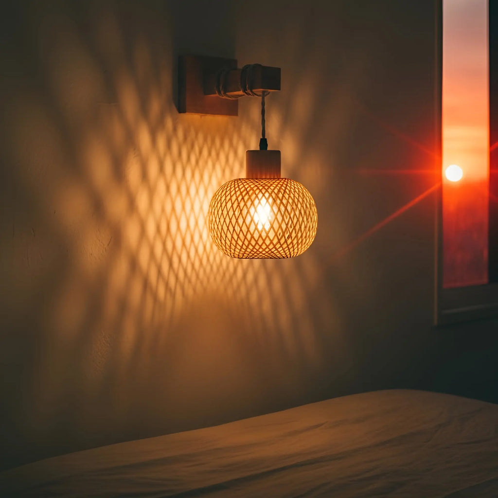 Rattankugel Wandleuchte handgeflochten Boho Skandi Interior – Ansicht 7