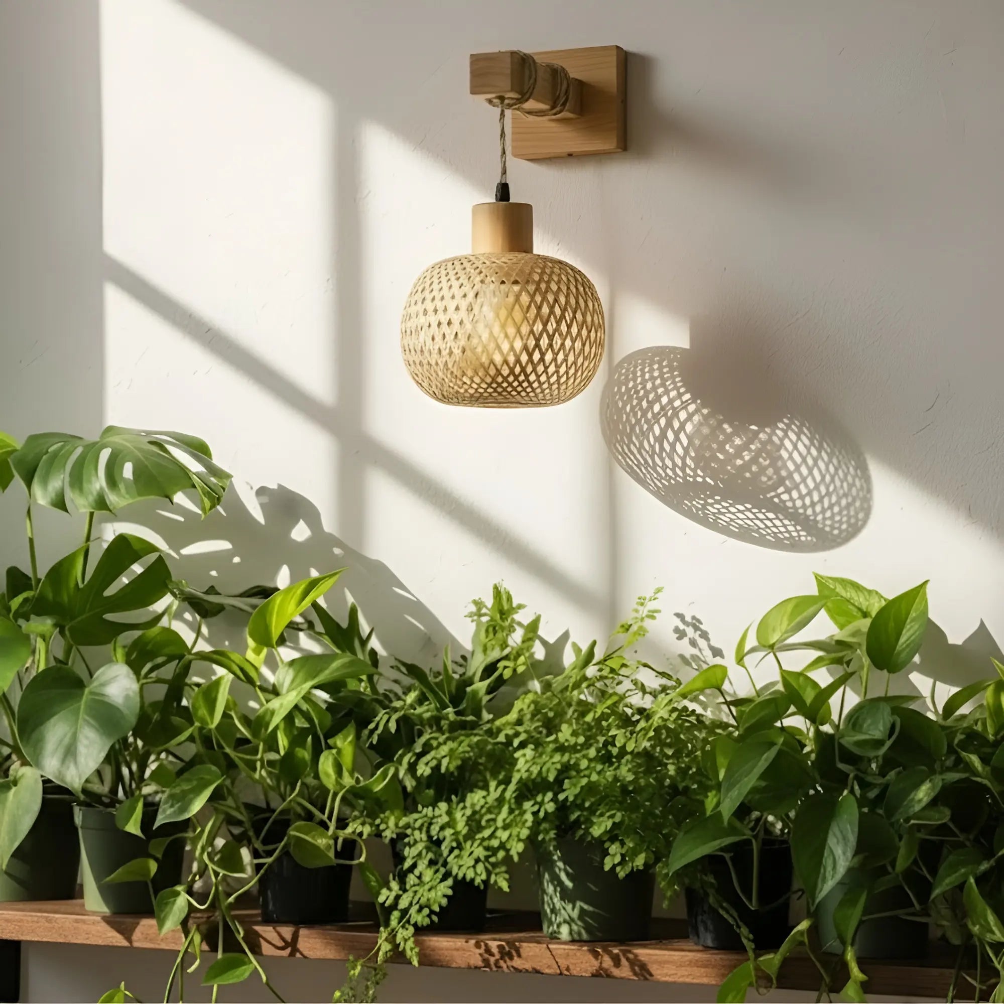Rattankugel Wandleuchte handgeflochten Boho Skandi Interior – Ansicht 6