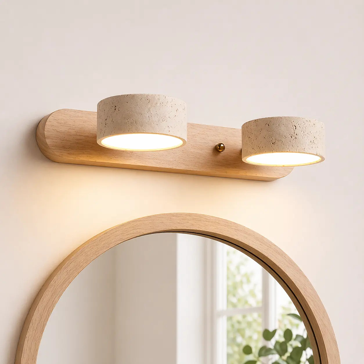 LED Wandleuchte fürs Bad aus Holz und Travertin im minimalistischen Design – Ansicht 3