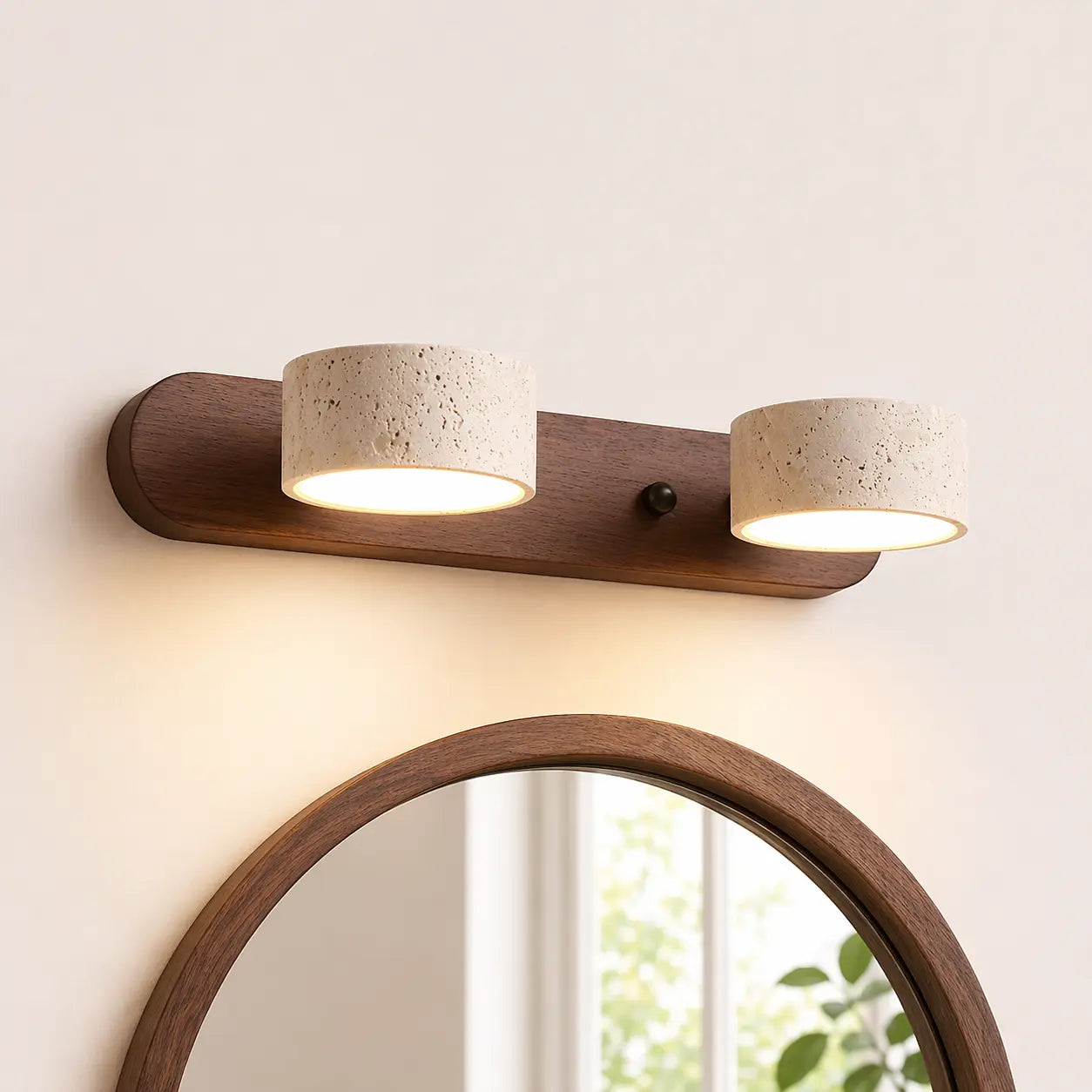 LED Wandleuchte fürs Bad aus Holz und Travertin im minimalistischen Design – Ansicht 4