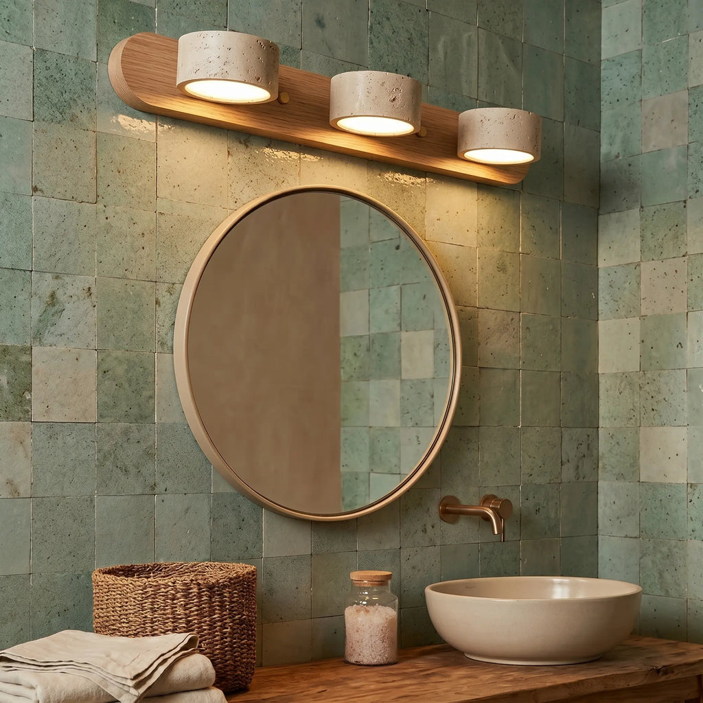 LED Wandleuchte fürs Bad aus Holz und Travertin im minimalistischen Design – Ansicht 9