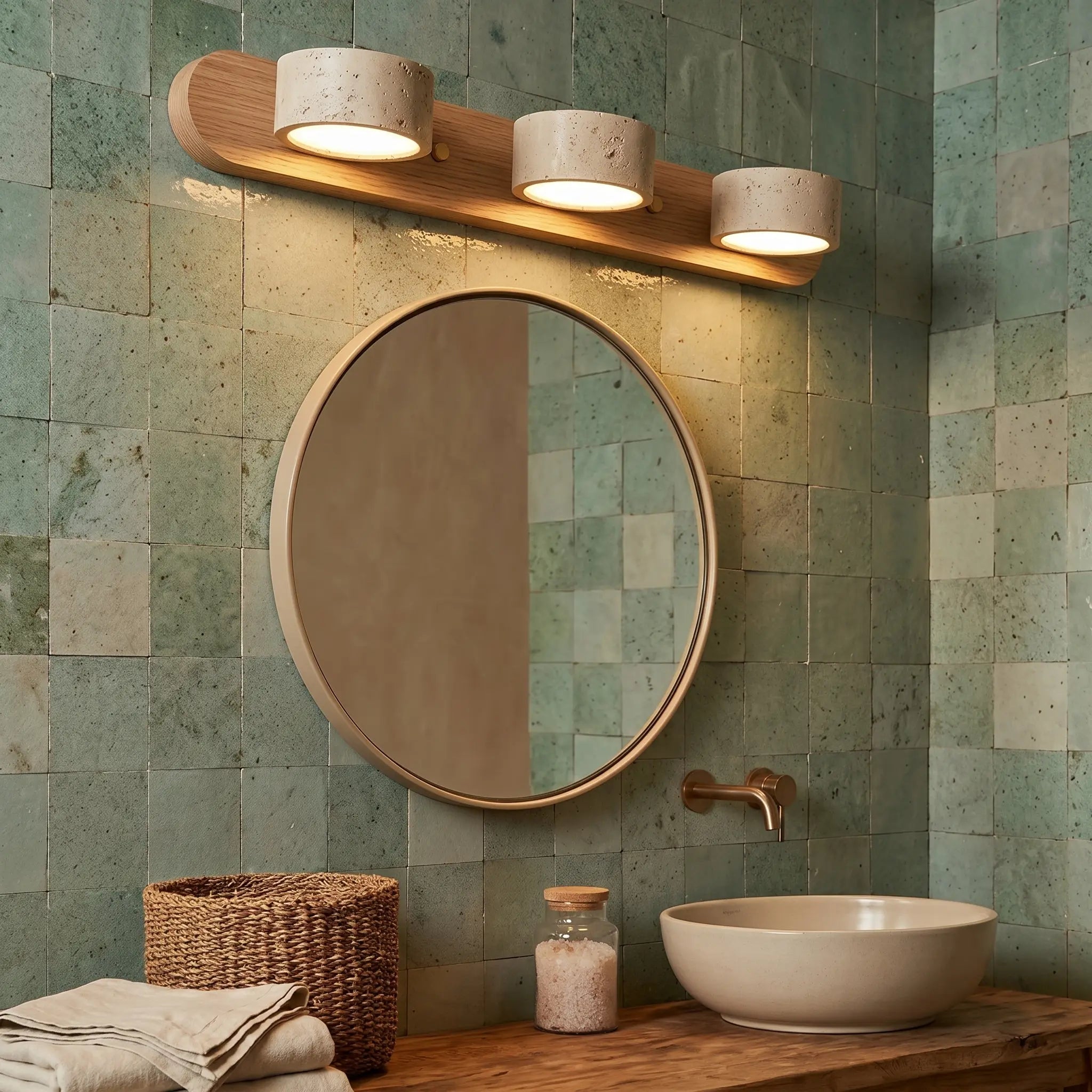 LED Wandleuchte fürs Bad aus Holz und Travertin im minimalistischen Design – Ansicht 9
