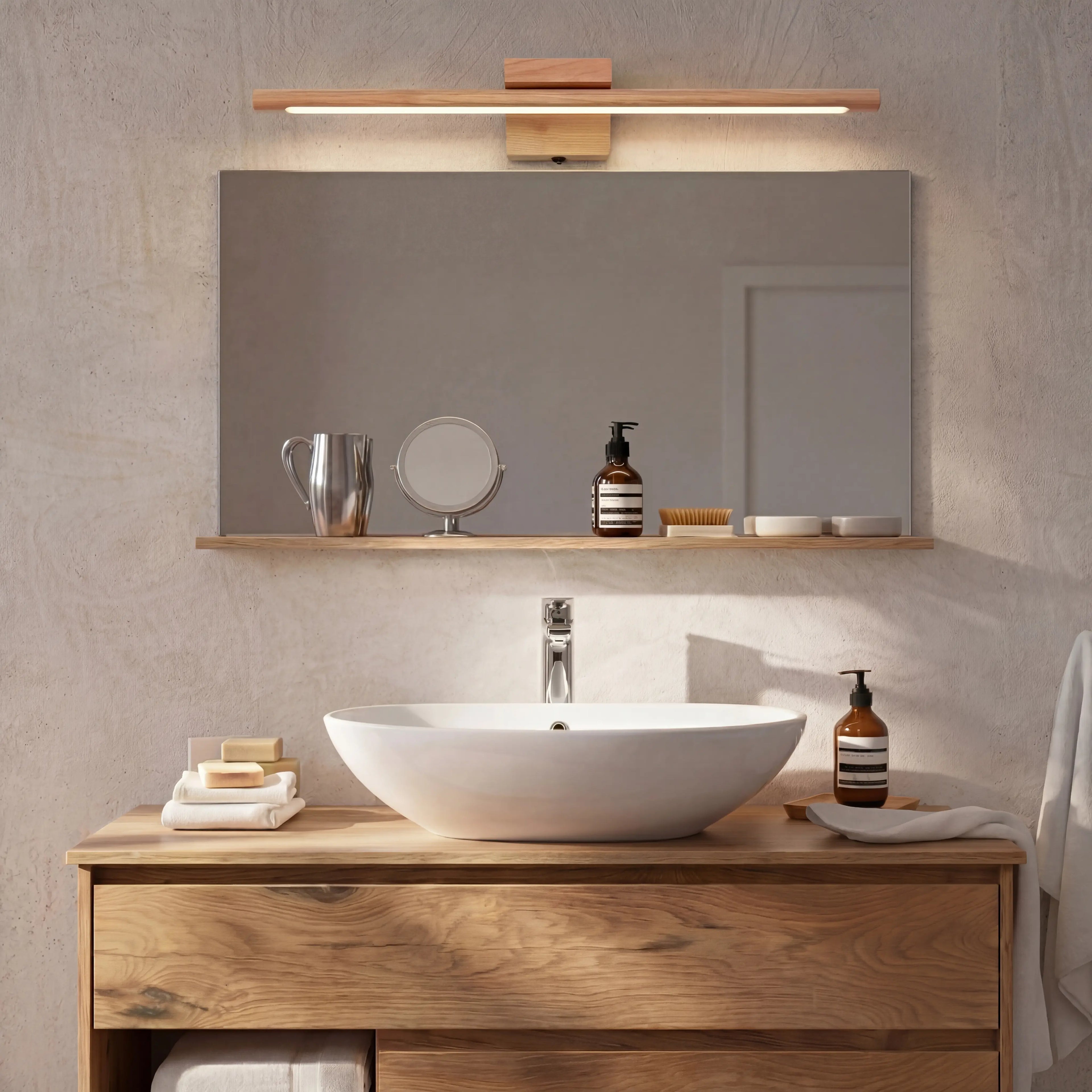 Bad Wandleuchte LED aus Holz für Spiegel im skandinavischen Design – Ansicht 3