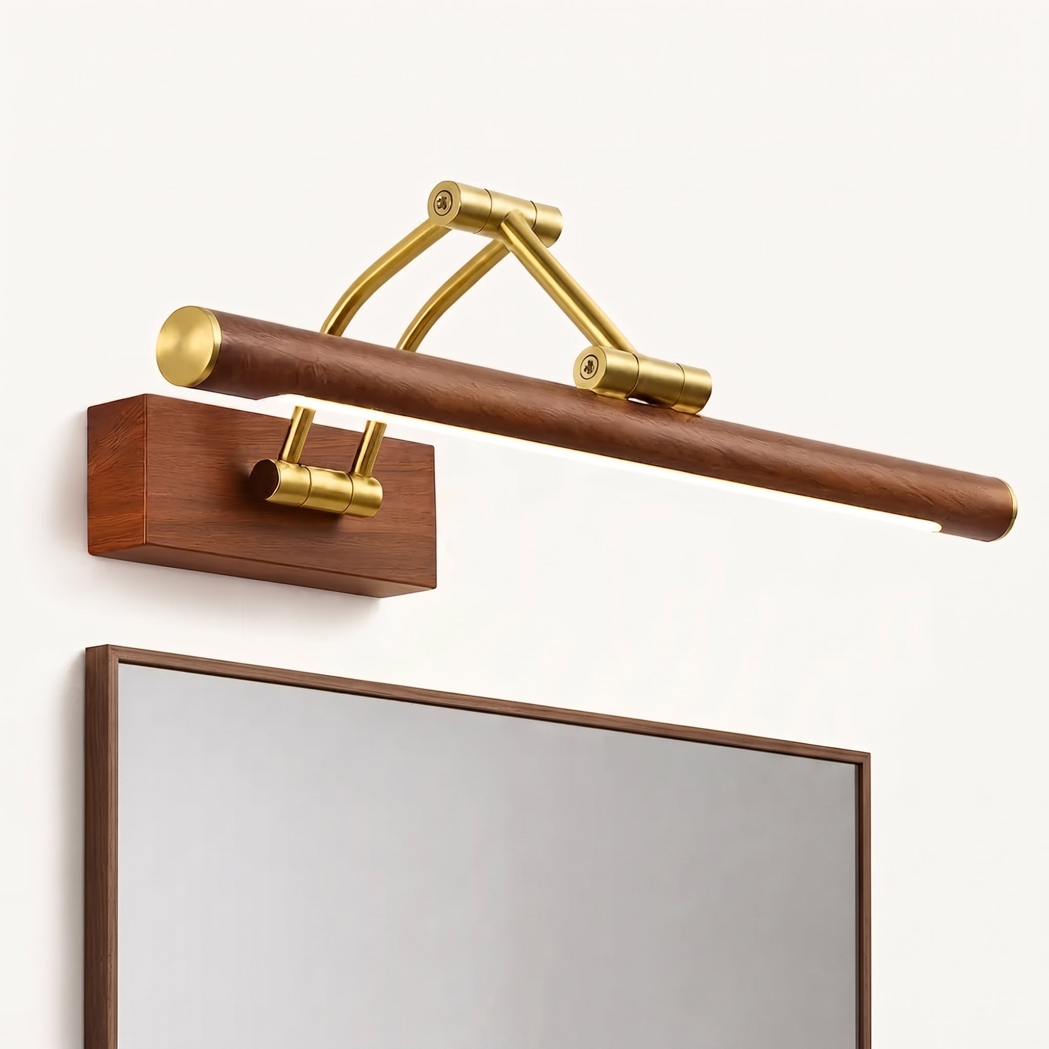 Bad Wandleuchte in Gold mit Holzdetail LED Spiegelbeleuchtung modern