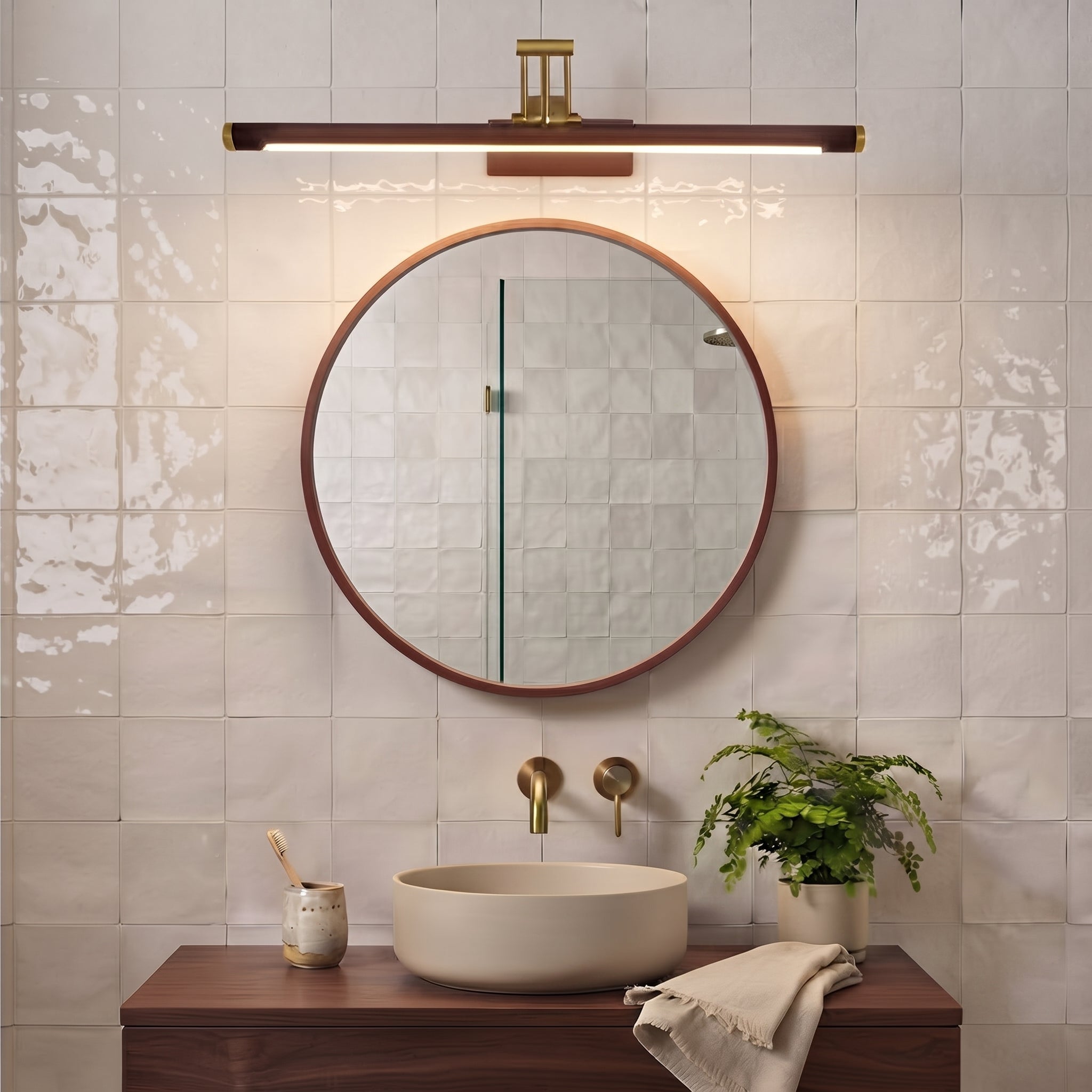 Bad Wandleuchte in Gold mit Holzdetail LED Spiegelbeleuchtung modern – Ansicht 3