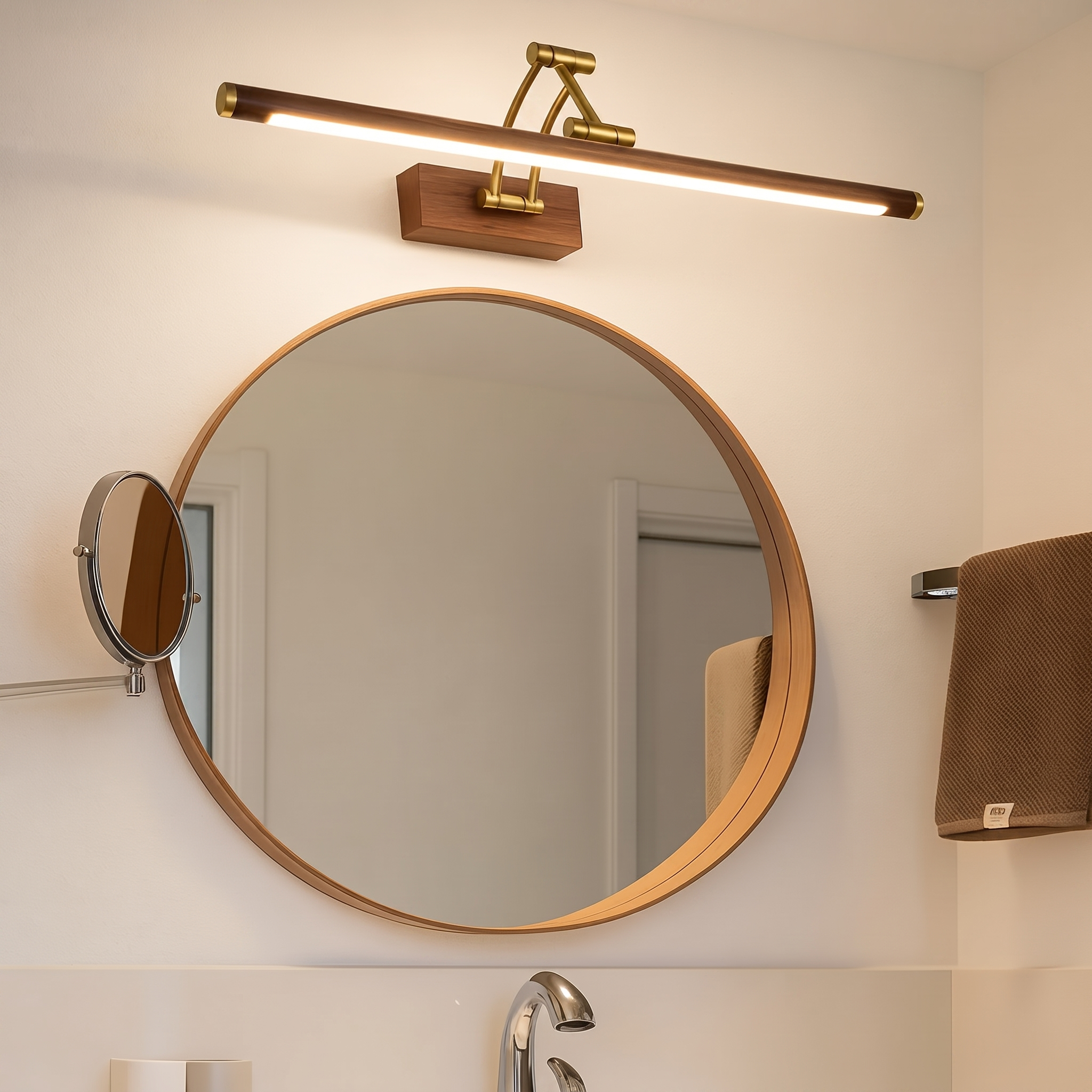 Bad Wandleuchte in Gold mit Holzdetail LED Spiegelbeleuchtung modern – Ansicht 4